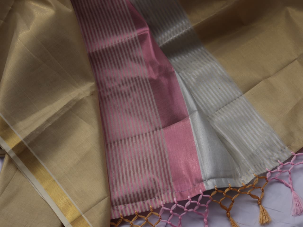 Blush Pink Kerala Tissue Saree